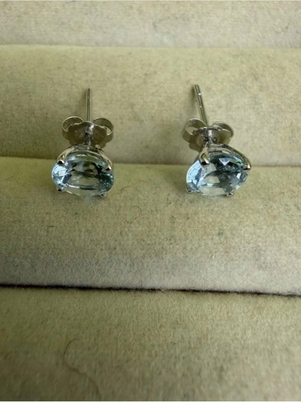 Genuine Aquamarine 14KT White Gold Stud Earrings